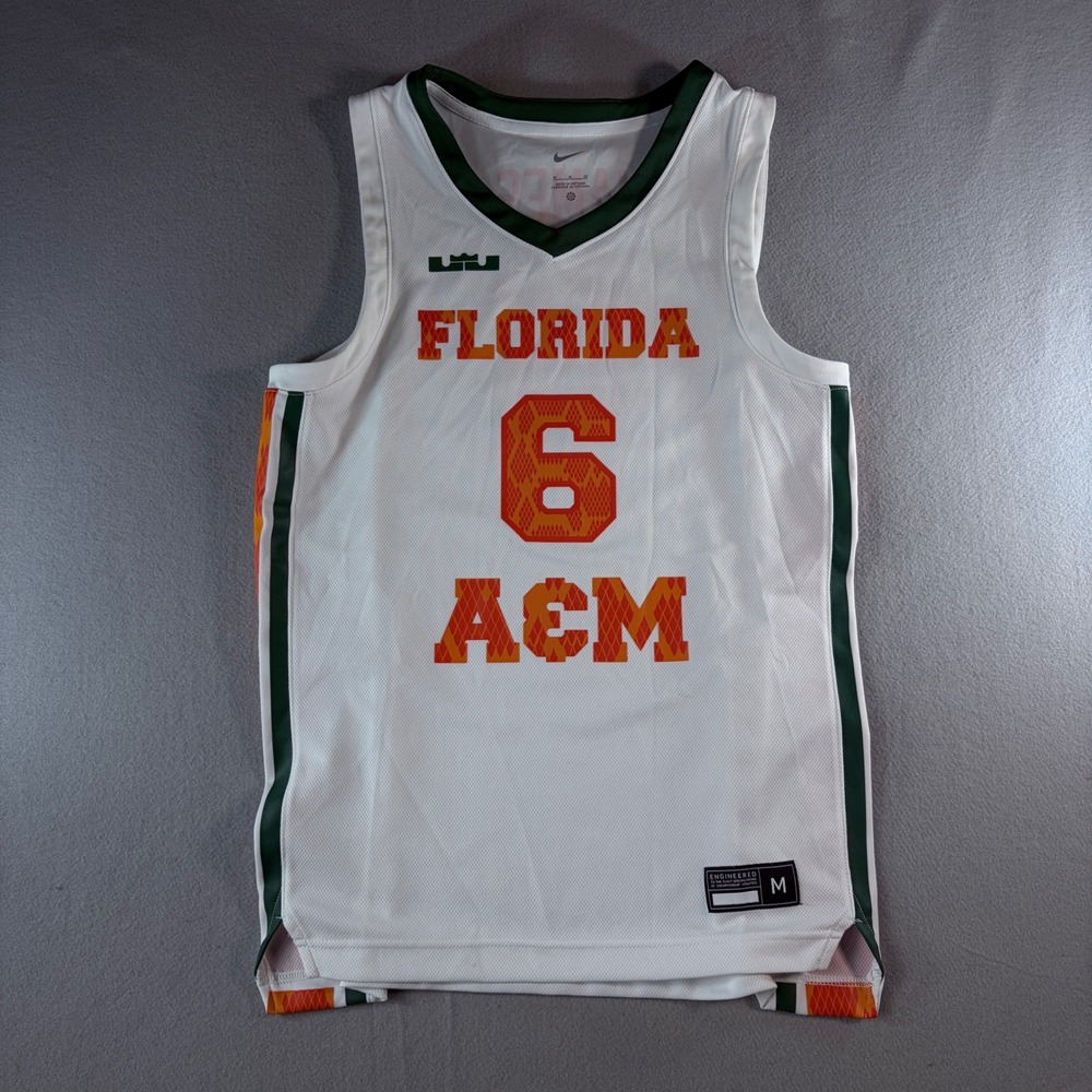 Nike LeBron James Florida A&M Rattlers Basketball Jersey Mens Medium White 6